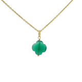 Collier doré grand trèfle onyx verte 42 cm