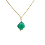 Collier doré grand trèfle onyx verte 42 cm
