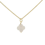 Collier doré grand trèfle quartz rose 42 cm