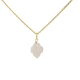 Collier doré grand trèfle quartz rose 42 cm