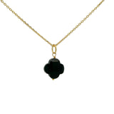 Collier doré grand trèfle onyx noire 42 cm