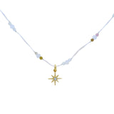 Collier doré fil blanc pierre de lune facettées et pendentif étoile 38cm