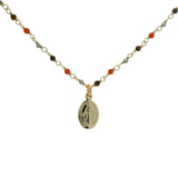 Collier doré santa Maria onyx rouge oeil de tigre et madone 38 cm