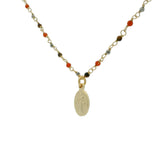 Collier doré santa Maria onyx rouge oeil de tigre et madone 38 cm