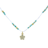 Collier doré fil blanc onyx verte facettées et fleur zircons 42cm