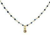 Collier doré rosary lapis lazulis et zircon rose serti clos 38 cm
