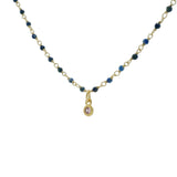 Collier doré rosary lapis lazulis et zircon rose serti clos 38 cm