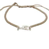 Bracelet cordon beige menottes argent 925
