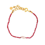 Bracelet doré duo de quartz rose et rubis