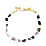 Bracelet doré sur fil blanc avec tourmaline rectangle