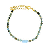 Bracelet doré multi turquoise et perles dorées avec amazonite au centre
