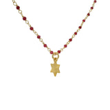 Collier étoile de david doré et rubis indien 44cm