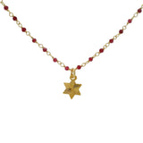 Collier étoile de david doré et rubis indien 44cm