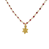 Collier étoile de david doré et rubis indien 44cm