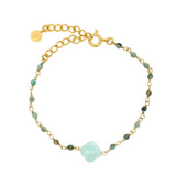 Bracelet doré trèfle en amazonite facettée et multi turquoise