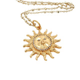 Collier doré soleil visage zircons 42 cm