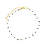 Chaine de cheville en cordon blanc et pierre de lune labradorite