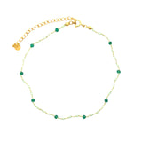 Chaine de cheville cordon vert clair et prehnite et onyx verte