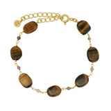 Bracelet doré pierres en oeil du tigre et tourmaline