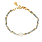 Bracelet doré duo de pierre de lune et labradorite avec disques dorés