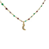 Collier doré rosary onyx verte tourmaline grenat et lune zircons blancs 42 cm