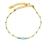 Bracelet doré pierres naturelles et tubes dorés