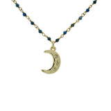 Collier rosary doré lapis lazulis et lune 70 cm