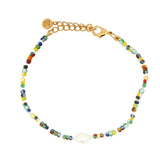 Bracelet doré perles multicolores et perle de culture