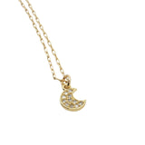 Collier doré petite lune avec zircons 38 cm