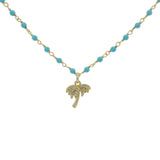 Collier doré rosary turquoise et palmier 42 cm