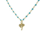 Collier doré rosary turquoise et palmier 42 cm