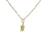 Collier doré rosary prehnite et tortue 42 cm