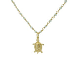 Collier doré rosary prehnite et tortue 42 cm