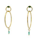 Boucles dorées anneaux et onyx verte