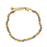 Bracelet doré labradorite avec boules striées et petites couronnes