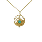 Collier doré médaille rayons soleil turquoise 42 cm