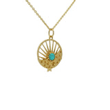Collier doré médaille rayons soleil turquoise 42 cm