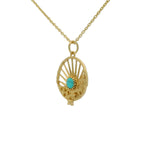 Collier doré médaille rayons soleil turquoise 42 cm