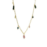 Golden necklace with rectangular mesh and stone tassels