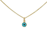 Collier doré petit oeil rond turquoise en verre soufflé 42 cm
