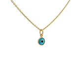 Collier doré petit oeil rond turquoise en verre soufflé 42 cm
