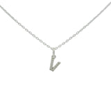 Collier en argent 925 petite lettre V zircons blancs 42 cm
