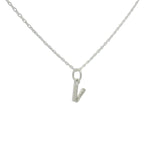Collier en argent 925 petite lettre V zircons blancs 42 cm