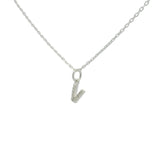 Collier en argent 925 petite lettre V zircons blancs 42 cm