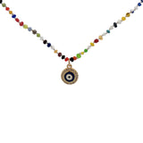 Collier doré perles multicolores oeil bleu zircons 38 cm