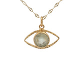 Collier doré oeil martelée et prehnite facettée 38 cm