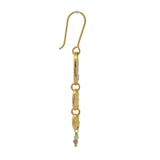 Boucles d'oreilles pendantes dorées 3 disques ovales martelés avec Tourmaline