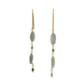 Double labradorite and tourmaline gold earrings
