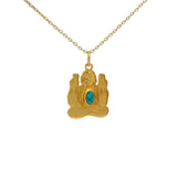 Collier doré bouddha assis et  turquoise cabochon 42 cm
