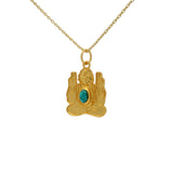 Collier doré bouddha assis et  turquoise cabochon 42 cm